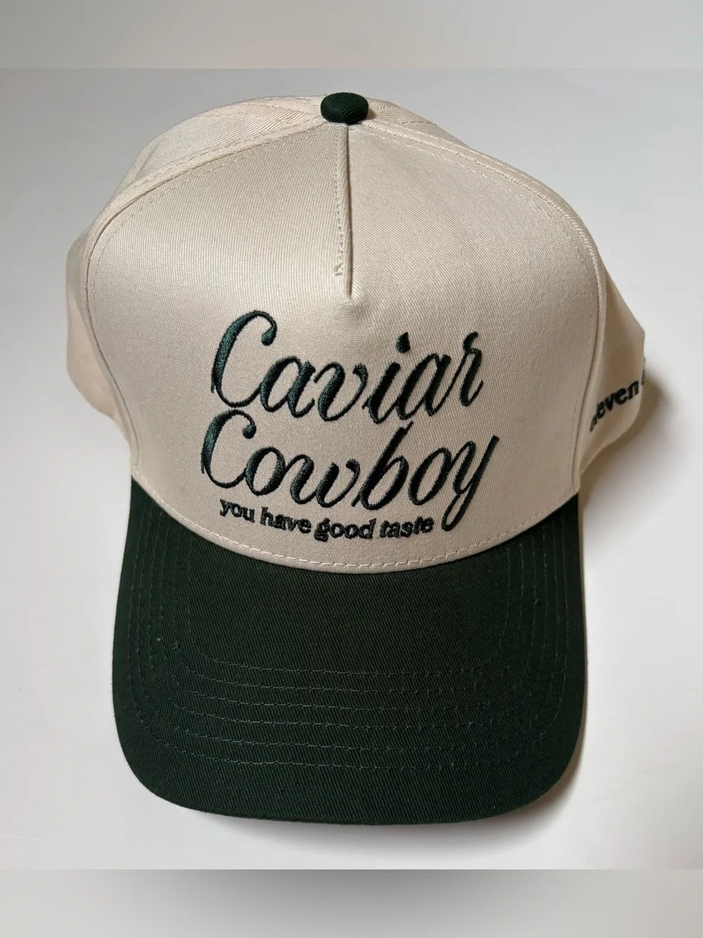 Caviar Cowboy Cap in Beige & Forest Green Eleven Eleven